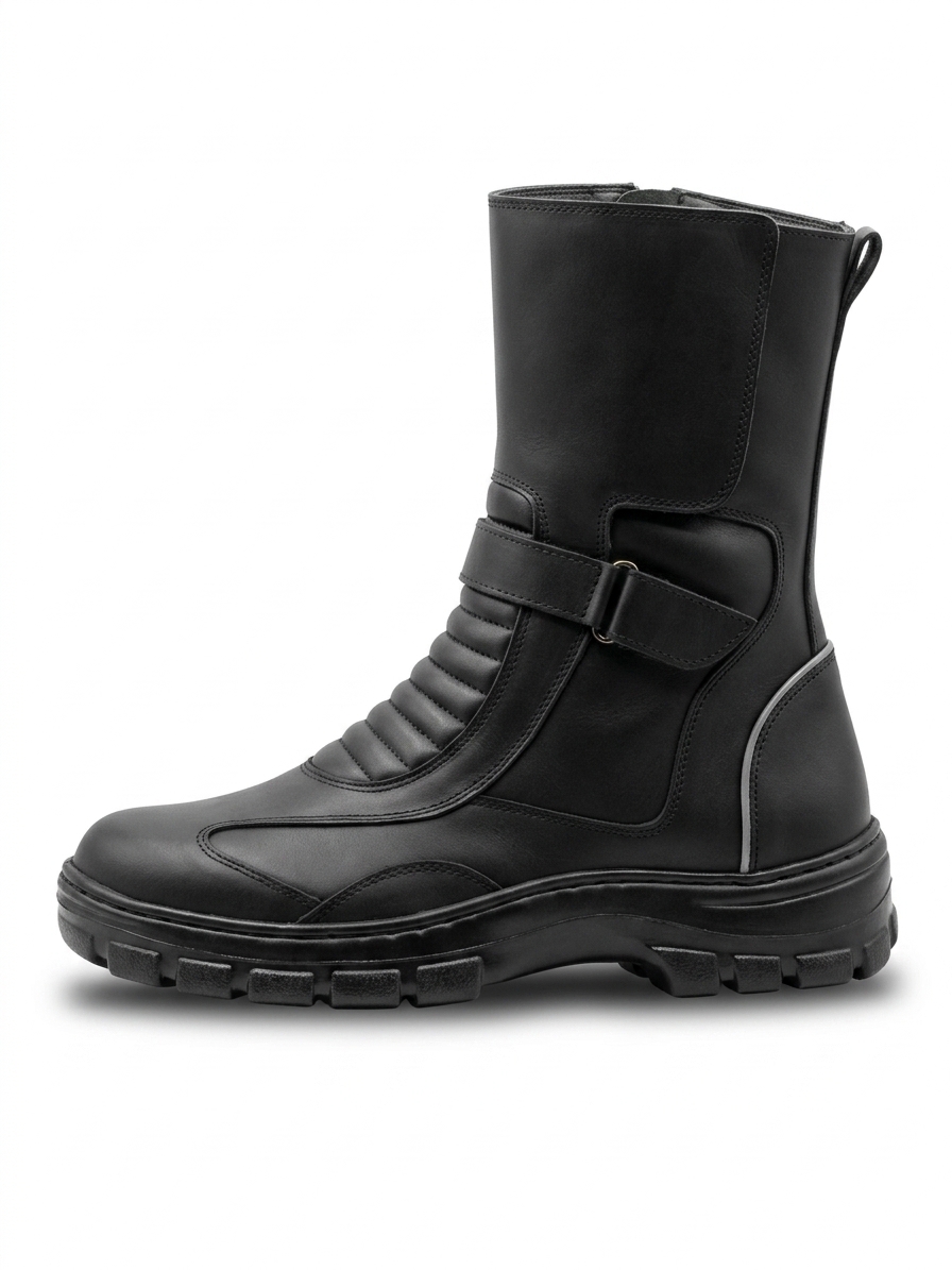 Detalle de refuerzo en botas de cuero para moto